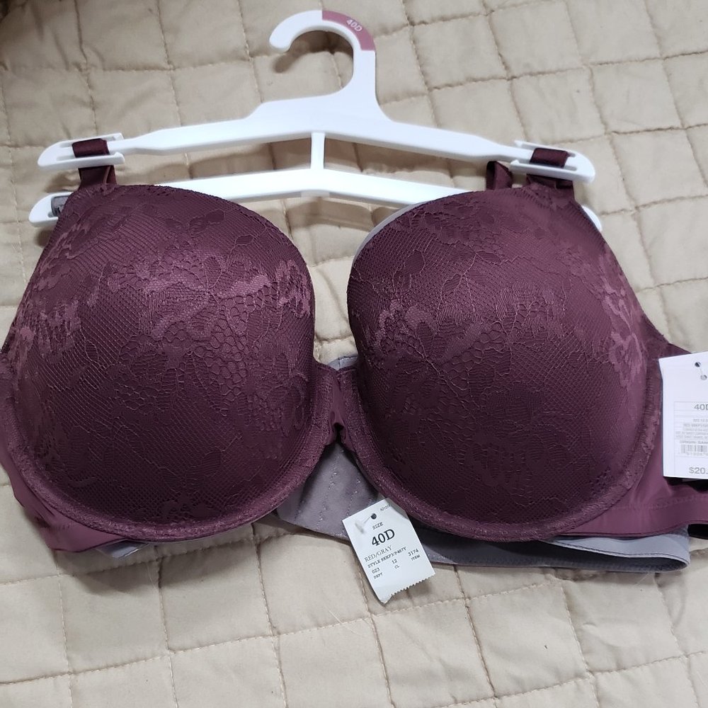 *NEW* SZ 40 D Auden - Women's 2-Pack Bra Red/Grey -  Size 40D - Picture 3 of 5